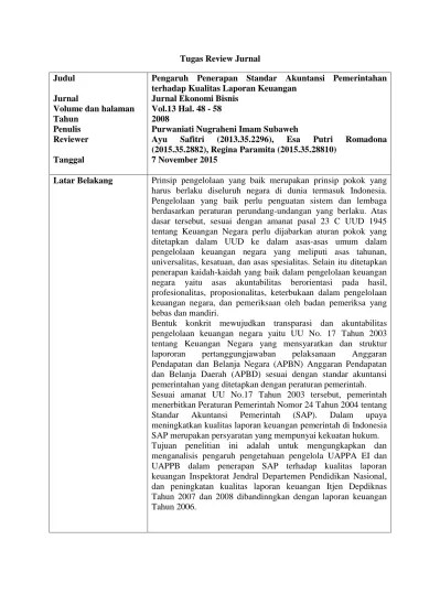 Berikut ini adalah cara review jurnal disertai dengan contoh, tujuan dan. 28 Contoh Review Jurnal Ekonomi Statistika Images Dunia Pendidikan