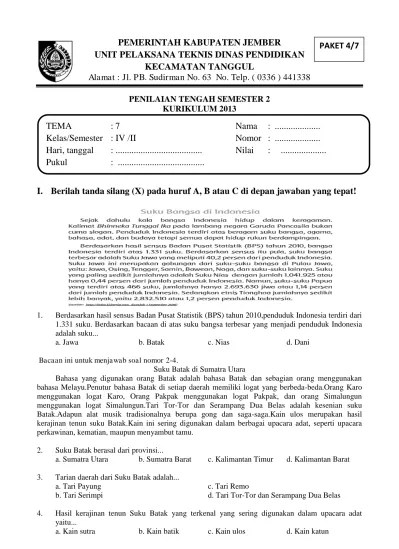 Top PDF SOAL UTS KELAS 4 SEMESTER 2 TEMA 7 - 123dok.com