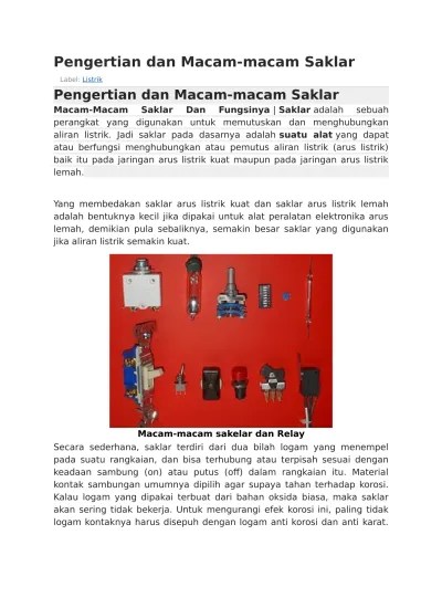 Pengertian dan Macam macam Saklar