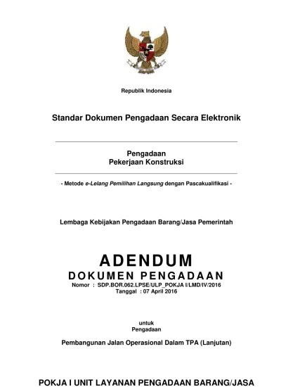 ADENDUM BOR.062 Pembangunan Jl. Operasional Dalam TPA (Lanjutan)