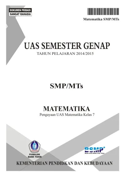 Soal Pengayaan UAS Matematika SMP Semester Genap Kelas 7 Tahun 2015