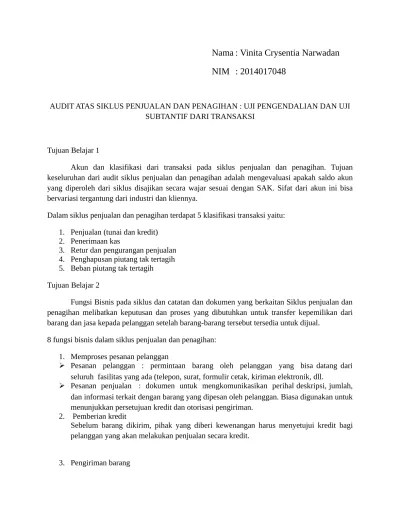 AUDIT ATAS SIKLUS PENJUALAN DAN PENAGIHA