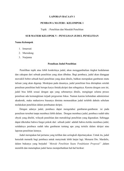 Laporan Bacaan 1 (Kelompok 5).Docx