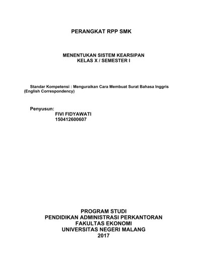 Top PDF PROGRAM STUDI S1 PENDIDIKAN ADMINISTRASI PERKANTORAN FAKULTAS  EKONOMI UNIVERSITAS NEGERI MALANG 2 014 KATA PENGANTAR - RPP Mengoperasikan  Aplikasi Presentasi dengan benar dan tepat waktu - 123dok.com