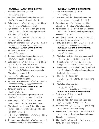 SOAL ULANGAN SUKU BANYAK (1)