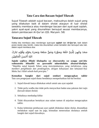 Tata Cara dan Bacaan Sujud Tilawah