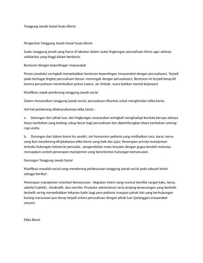 ETIKA BISNIS DAN TANGGUNG JAWAB SOSIAL