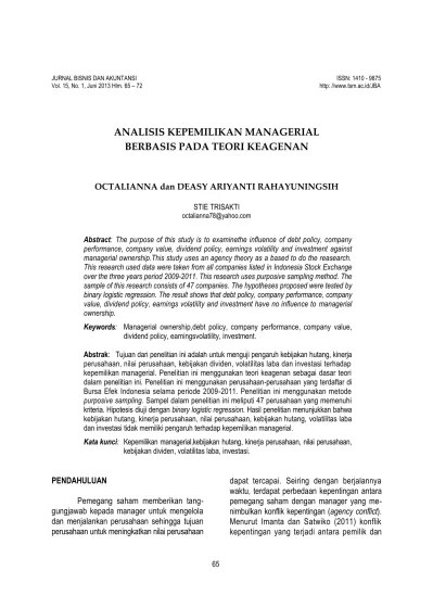 Top PDF ANALISIS KEPEMILIKAN MANAGERIAL BERBASIS PADA TEORI KEAGENAN -  123dok.com