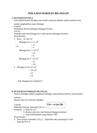 POLA DAN BARISAN BILANGAN sebagai