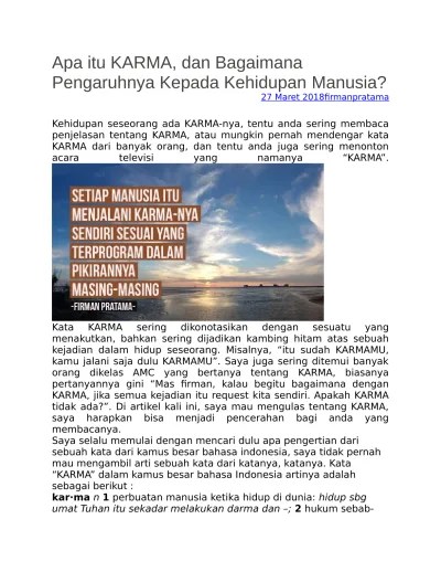 Apa itu KARMA dan Bagaimana Pengaruhnya