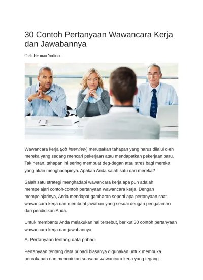 30 Contoh Pertanyaan Wawancara Kerja dan