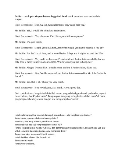 Berikut contoh percakapan bahasa Inggris