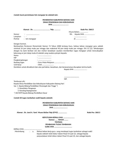 Contoh Surat permintaan izin mengajar ke