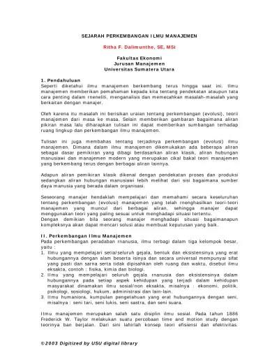 sejarah perkembangan ilmu manajemen