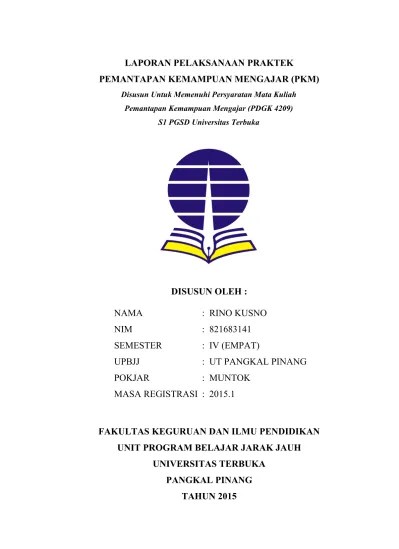 Top PDF Laporan Praktek PDGK4209 Pemantapan Kemampuan Mengajar (PKM) -  123dok.com