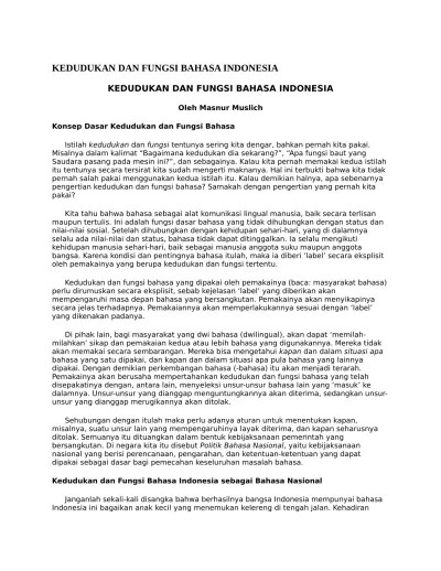 KEDUDUKAN DAN FUNGSI BAHASA INDONESIA
