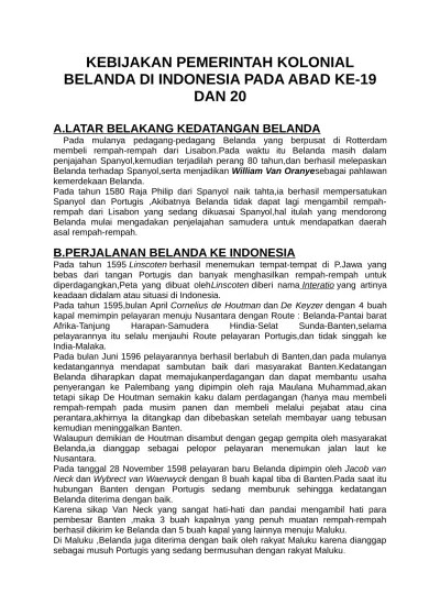 KEBIJAKAN PEMERINTAH KOLONIAL BELANDA DI