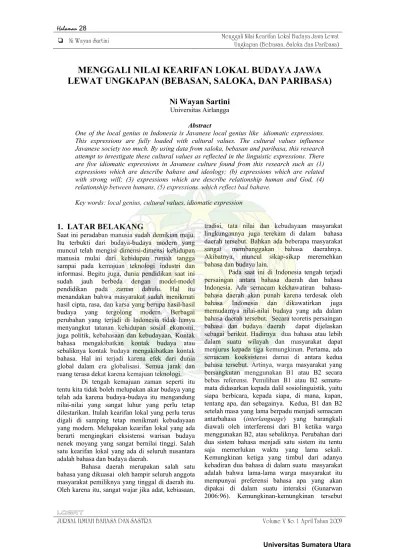 Top PDF Menggali Nilai Kearifan Lokal Budaya Jawa Lewat Ungkapan (Bebasan,  Saloka, dan Paribasa) - 123dok.com