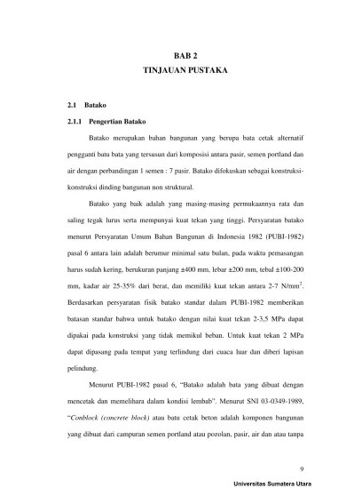 BAB 2 TINJAUAN PUSTAKA - Pengaruh Serbuk Kaca Terhadap Properties Batako