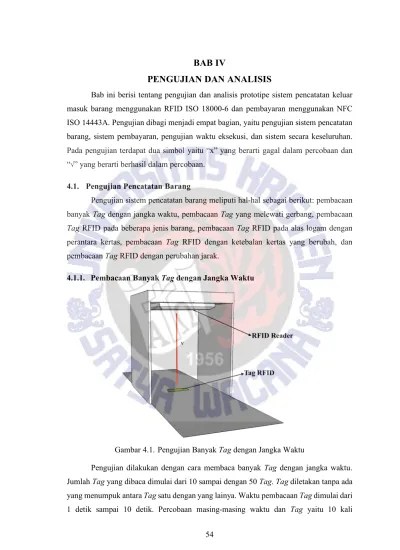BAB IV PENGUJIAN DAN ANALISIS - Institutional Repository | Satya Wacana  Christian University: Prototipe Sistem Pencatatan Keluar Masuk Barang  Menggunakan RFID ISO 18000-6 dan Pembayaran Menggunakan NFC ISO 14443A