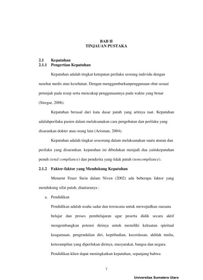 Top PDF BAB II TINJAUAN PUSTAKA 2.1 Kepatuhan 2.1.1 Pengertian Kepatuhan -  Gambaran Kepatuhan Pola Makan Penderita Hipertensi yang Berobat di Klinik  Spesialis Ginjal dan Hipertensi Rasyida Medan Tahun 2015 - 123dok.com