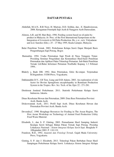 Reference Pemanfaatan Pelepah Kelapa Sawit Terolah Secara Amoniasi dan  Fermentasi Terhadap Performans Sapi Aceh