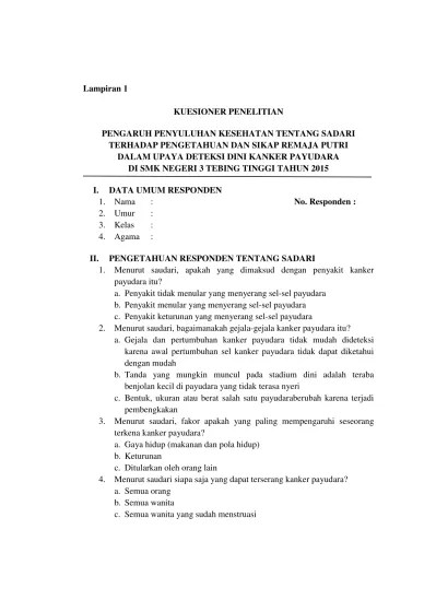 Pengaruh Penyuluhan Kesehatan Tentang Sadari Terhadap Pengetahuan Dan Sikap  Remaja Putri Dalam Upaya Deteksi Dini Kanker Payudara Di Smk Negeri 3  Tebing Tinggi Tahun 2015