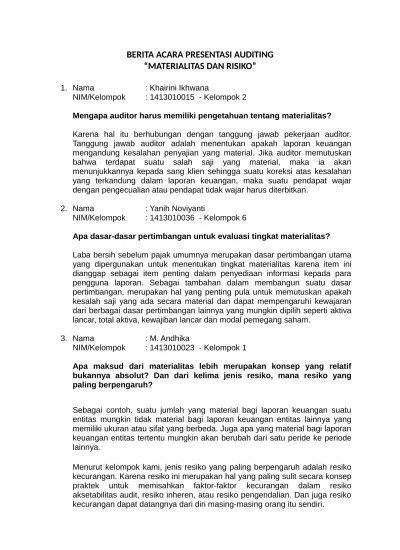soal dan jawaban soal MATERIALITAS DAN R