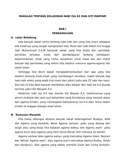 MAKALAH TENTANG KELAHIRAN NABI ISA AS DA