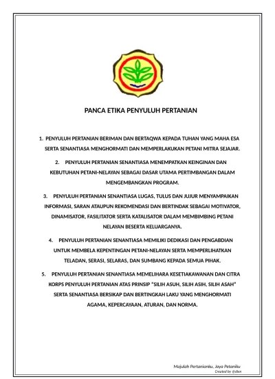 PANCA ETIKA PENYULUH PERTANIAN 1. PENYUL