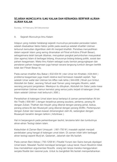 Top PDF MENGURAI SEJARAH TIMBULNYA PEMIKIRAN ILMU KALAM DALAM ISLAM -  123dok.com