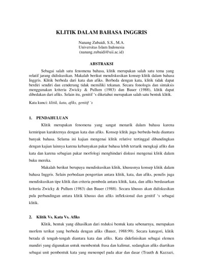 Fenomena Klitik dalam Bahasa Inggris