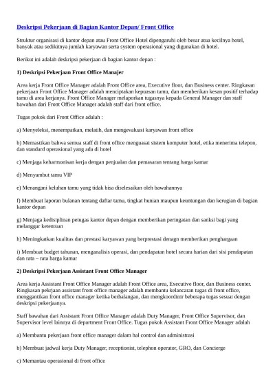 Deskripsi Pekerjaan di Bagian Kantor Dep