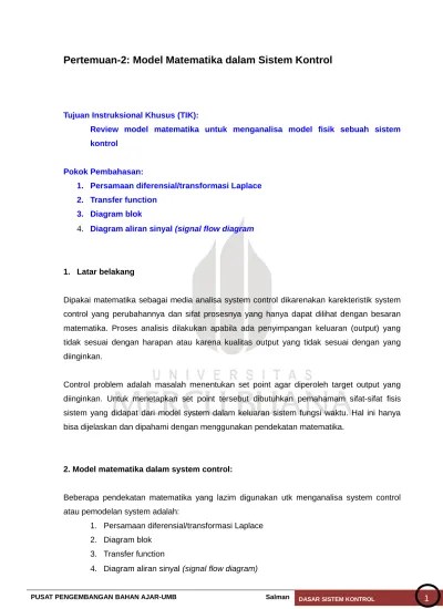 Pertemuan 2 Model Matematika dalam Siste