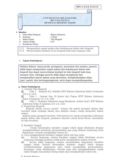 3.14 Menilai hal yang dapat diteladani dari teks biografi - 14. UKBM BIN  3.14 4.14 Teks Biografi