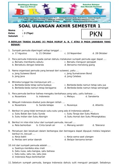 SOAL ULANGAN AKHIR SEMESTER 1