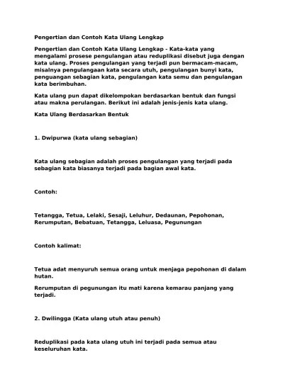 Pengertian dan Contoh Kata Ulang Lengkap