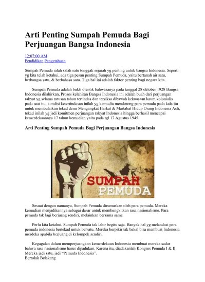 Arti Penting Sumpah Pemuda Bagi Perjuang
