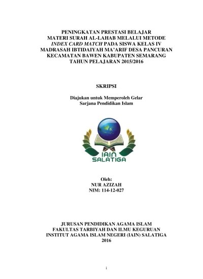Top PDF HUBUNGAN PENGGUNAAN METODE INDEX CARD MATCH DENGAN PRESTASI BELAJAR  PENDIDIKAN AGAMA ISLAM SISWA SMK AL FALAH SALATIGA TAHUN 20152016 SKRIPSI  Diajukan Untuk Memperoleh Gelar - 123dok.com