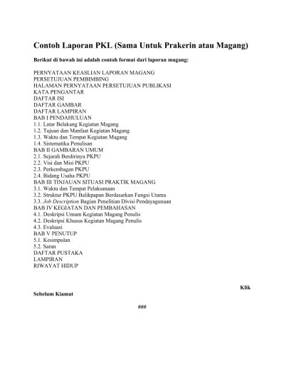 Contoh Laporan PKL Sama Untuk Prakerin a