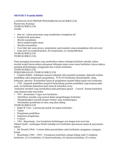 Teori kurikulum mnrt para ahli