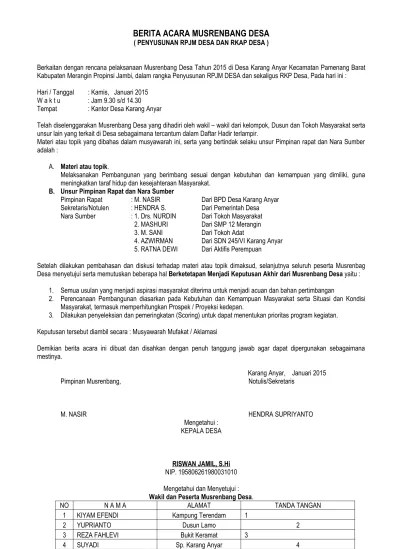 BERITA ACARA DAN MUSRENBANG DESA