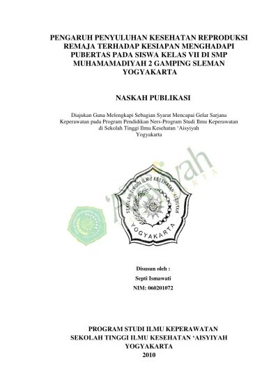 Top PDF PENGARUH PENYULUHAN KESEHATAN REPRODUKSI TERHADAP KESIAPAN  MENGHADAPI MENARCHE PADA SISWI KELAS VII SMP N 2 BANTUL - 123dok.com