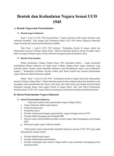 Bentuk dan Kedaulatan Negara Sesuai UUD