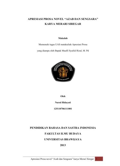 Analisis Novel Azab dan Sengsara