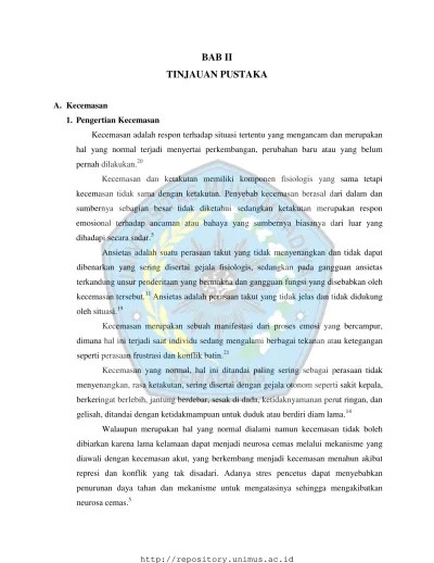 Top PDF BAB II TINJAUAN PUSTAKA - PERBEDAAN TINGKAT KECEMASAN ANTARA  MAHASISWA DAN MAHASISWI FK UNIMUS ANGKATAN 2013 DALAM MENGHADAPI UJIAN OSCE  - Repository Universitas Muhammadiyah Semarang - 123dok.com