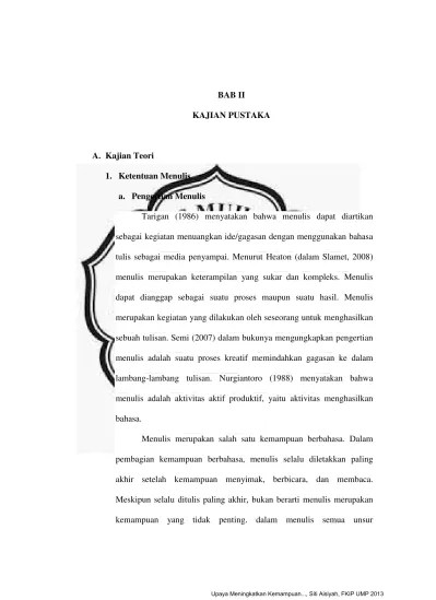 Top PDF BAB II KAJIAN PUSTAKA A. Kajian Teori 1. Ketentuan Menulis a. Pengertian  Menulis - SITI AISIYAH BAB II - 123dok.com