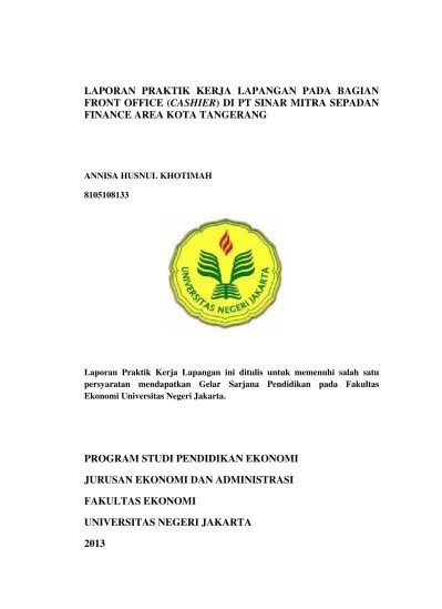 LAPORAN PRAKTIK KERJA LAPANGAN PADA BAGIAN FRONT OFFICE (CASHIER) DI PT  SINAR MITRA SEPADAN FINANCE AREA KOTA TANGERANG - Repository Fakultas  Ekonomi UNJ