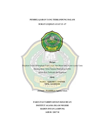 Top PDF PEMBELAJARAN YANG TERKANDUNG DALAM SURAT LUQMAN AYAT 13 -17 - Raden  Intan Repository - 123dok.com