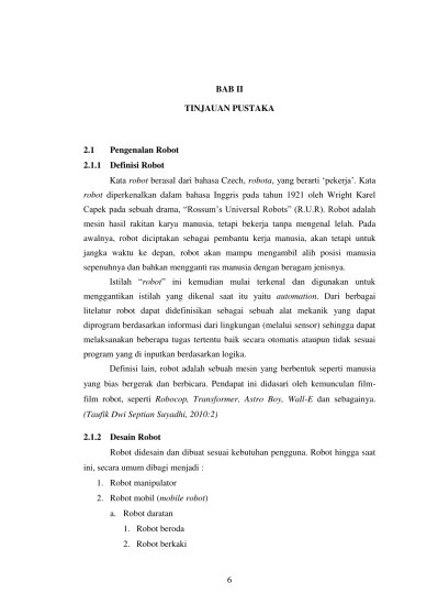 Top PDF 6 BAB II TINJAUAN PUSTAKA 2.1 Pengenalan Robot 2.1.1 Definisi Robot  - 123dok.com